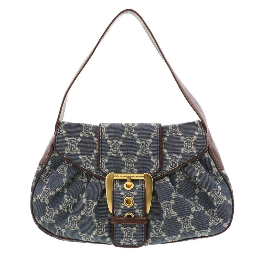 CELINE Paris Macadam Denim Semi Shoulder Bag Blue